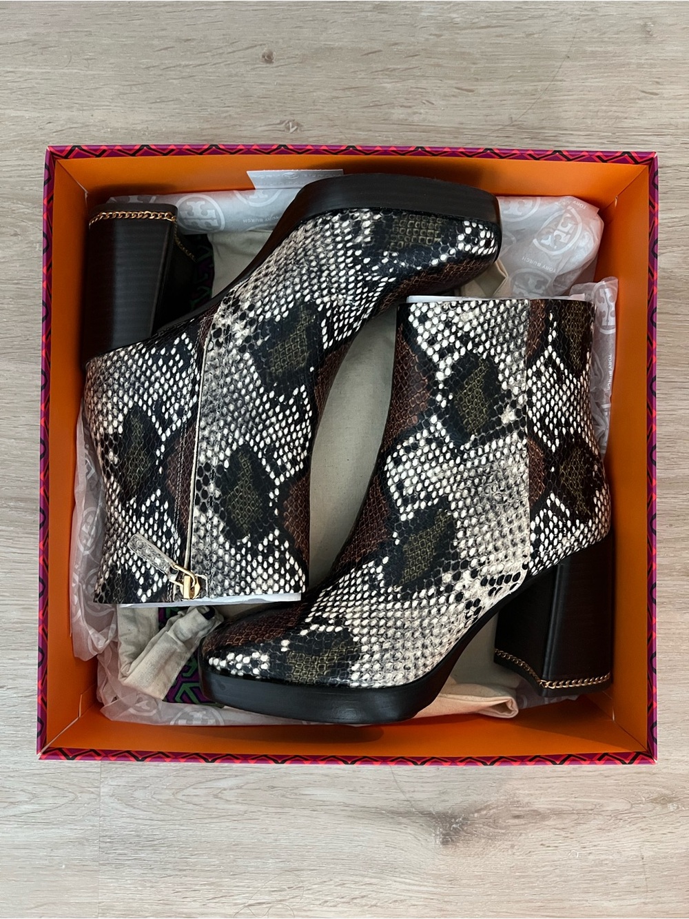 Tory Burch Snake Print Ankle Booties